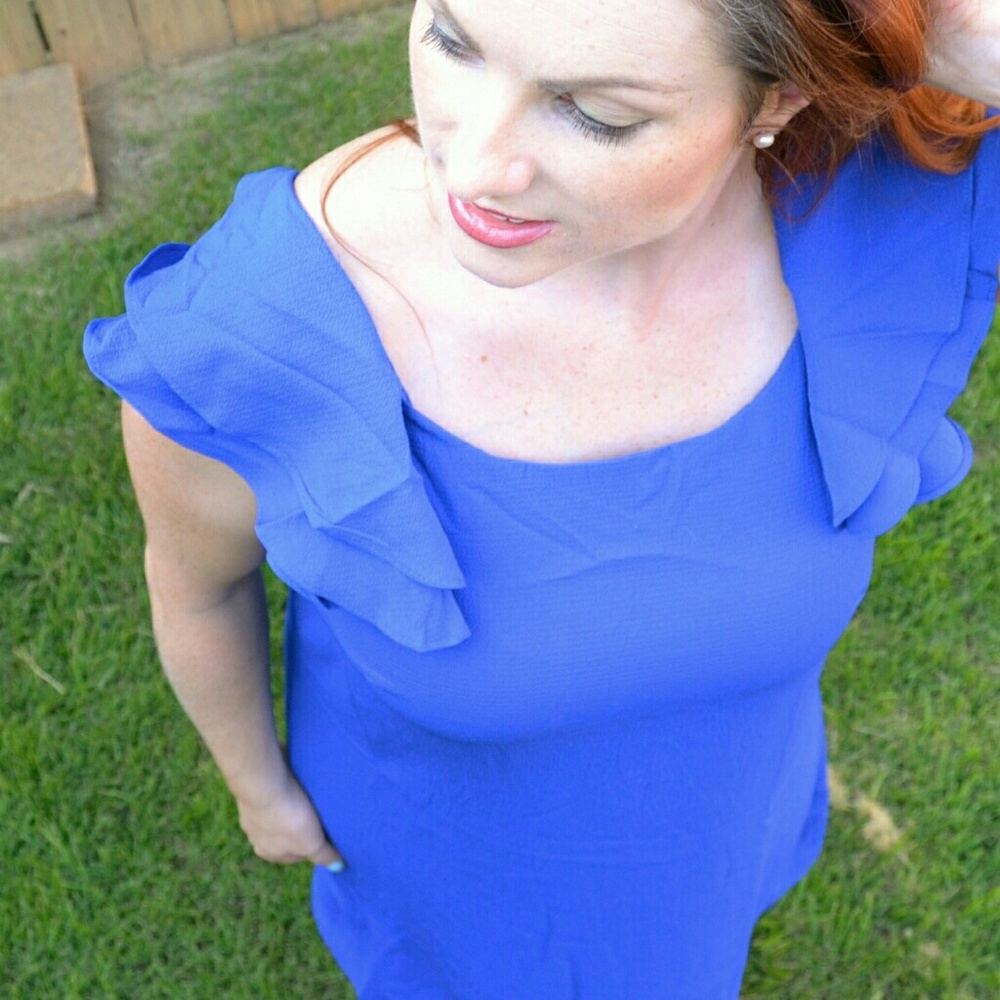 Blue Ruffled Sleeve Dress - Picture 2 of 3